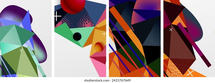 Geometric elements in abstract poster composition set. Vector illustration For Wallpaper, Banner, Background, Card, Book Illustration, landing page