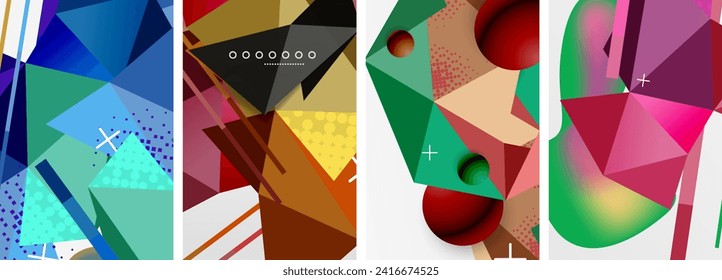 Geometric elements in abstract poster composition set. Vector illustration For Wallpaper, Banner, Background, Card, Book Illustration, landing page