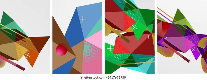 Geometric elements in abstract poster composition set. Vector illustration For Wallpaper, Banner, Background, Card, Book Illustration, landing page