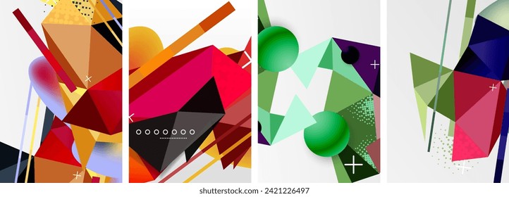 Geometric elements in abstract poster composition set. Vector illustration For Wallpaper, Banner, Background, Card, Book Illustration, landing page