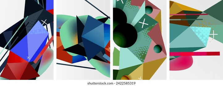 Geometric elements in abstract poster composition set. Vector illustration For Wallpaper, Banner, Background, Card, Book Illustration, landing page