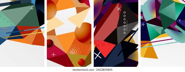 Geometric elements in abstract poster composition set. Vector illustration For Wallpaper, Banner, Background, Card, Book Illustration, landing page