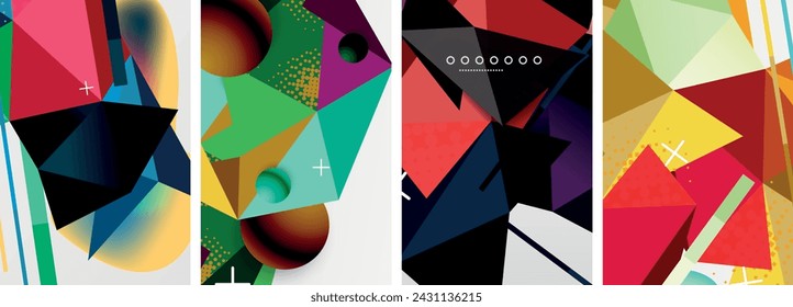 Geometric elements in abstract poster composition set. Vector illustration For Wallpaper, Banner, Background, Card, Book Illustration, landing page