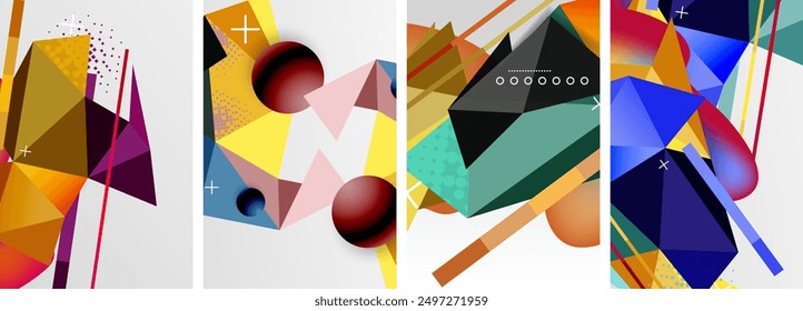 Geometric elements in abstract poster composition set. Vector illustration For Wallpaper, Banner, Background, Card, Book Illustration, landing page