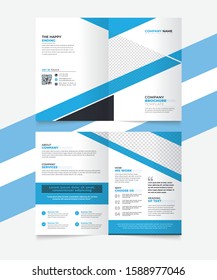 Geometric Elements Blue Colors Business Bi-Fold Brochure Design. Corporate Leaflet, Cover Template, Brochure design