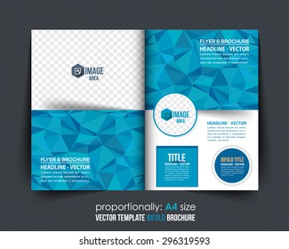 Geometric Elements Blue Colors Business Bi-Fold Brochure Design. Corporate Leaflet, Cover Template