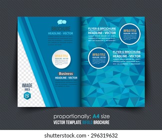 Geometric Elements Blue Colors Business Bi-Fold Brochure Design. Corporate Leaflet, Cover Template