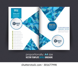 Geometric Elements Blue Colors Business Bi-Fold Brochure Design. Corporate Leaflet, Cover Template