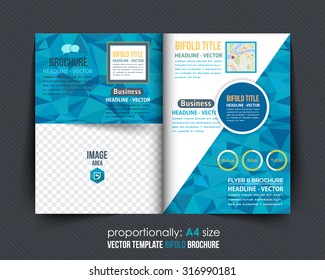 Geometric Elements Blue Colors Business Bi-Fold Brochure Design. Corporate Leaflet, Cover Template
