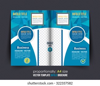 Geometric Elements Blue Colors Business Bi-Fold Brochure Design. Corporate Leaflet, Cover Template