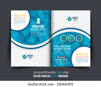 Geometric Elements Blue Colors Business Bi-Fold Brochure Design. Corporate Leaflet, Cover Template