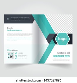 Geometric Elements Business Bi-Fold Brochure Design. Corporate Leaflet, Cover Template - Vector