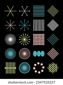 Geometric elements collection in trendy retro brutalist style. Abstract shapes set. Primitive vector illustration.
