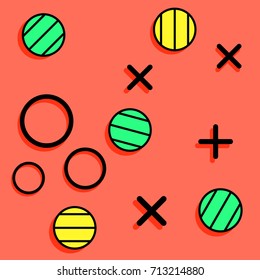Geometric elements composition on bright red background