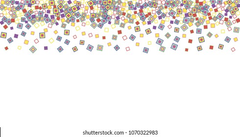 Geometric Elements Confetti background. Festive Vector Illustration. Scatter of framed squares. Abstract Dynamic Motion Vector background for celebration decoration, paper packaging, textile design.
