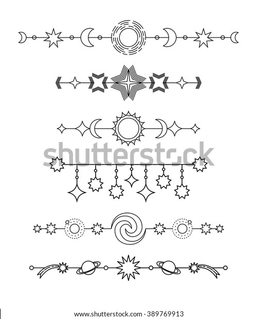 Geometric elements, dividers, the sun, moon and
stars. Vector set