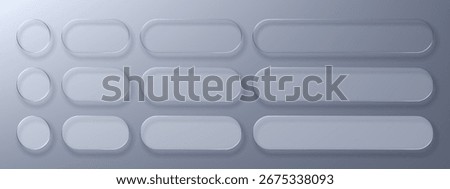 Geometric elements with liquid glass morphism vector. Transparent buttons and shapes for ui design and web interface decoration.