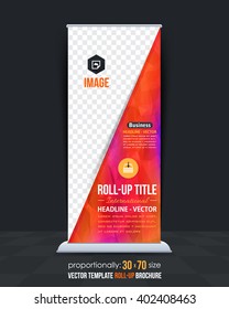 Geometric Elements, Low Poly Style Roll-Up Banner, Advertising Vector Background Design
