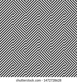 Geometric elements pattern. Design template with striped black and white diagonal inclined lines. Linear background, texture, wallpaper. Stylish, psychedelic print for textile, fabric.