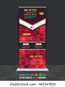 Geometric Elements, Red Colors Low Poly Style Roll-Up Banner, Advertising Vector Background Design
