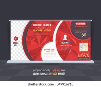 Geometric Elements Red Colors Outdoor Advertising Design, Horizontal Banner, Background Template 
