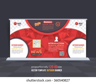 Geometric Elements Red Colors Outdoor Advertising Design, Horizontal Banner, Background Template 