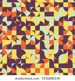 Geometric elements with retro warm colors in abstract seamless pattern. Vintage vector mosaic  easy to edit and customize. Eps10
