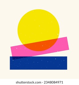 Geometric elements risograph effect. Minimalist simple geometry abstract duotone shapes riso print. Vector illustration