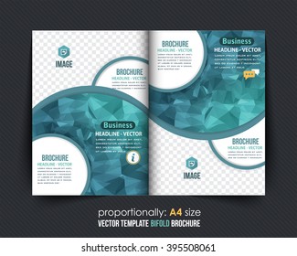 Geometric Elements, Sea Blue Colors Business Bi-Fold Brochure Design. Corporate Leaflet, Cover Template