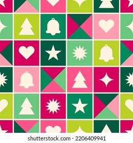 Geometric elements seamless square pattern design for christmas celebration.