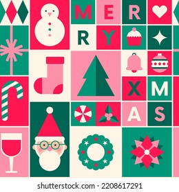 Geometric elements seamless square pattern design for christmas and new year celebration.