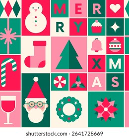 Geometric elements seamless square pattern design for christmas and new year celebration.