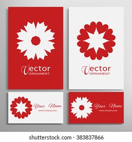 Geometric elements set for logo, icon, label or invitation design. Business cards set. Simple round shape, mandala ornament collection. Isolated stylized flowers, floral symbol, tribal ethnic motif