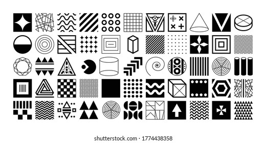 Geometric elements set. Rectangular square shapes. Variety of shapes and patterns.