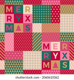 Geometric elements with text seamless pattern for christmas celebration.