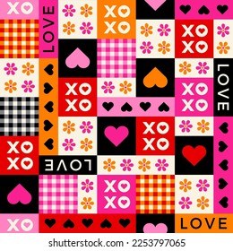 Geometric elements and typography design with square seamless pattern for valentine’s day.