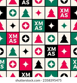 Geometric elements and typography design with square seamless pattern design for christmas celebration.