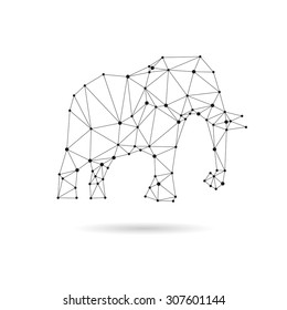 Geometric elephant design silhouette. Black line vector illustration
