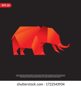 Geometric elephant design vector set, combined red and little bit orange color in black background. change able color and work well in both dark and light background.