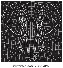 Silhueta de rosto de elefante geométrico em estilo de grade, ilustração.