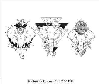 Geometric elephant flower tattoo vector