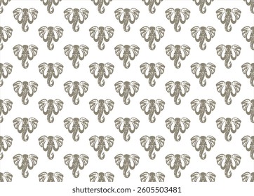 Geometric elephant head pattern for antique ceramics, rugs and carpets
