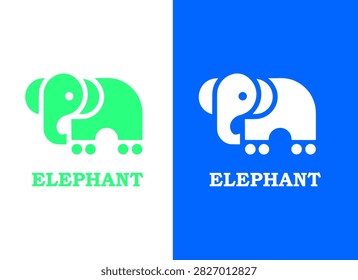 Geometric elephant logo design set in mint green and white. Abstract pachyderm icons for branding, identity, or application on various colored backgrounds