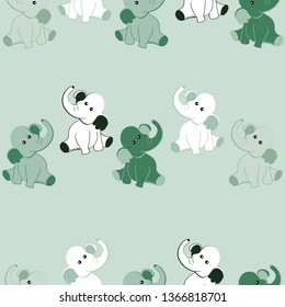Geometric Elephant nursery repeat pattern.Minted green background with horizontally placed geometric elephants   ideal for nursery fabrics,nursery merchandise,baby shower scrap booking backgrounds