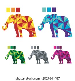 Geometric elephant poligon and palette colors, beauty design.