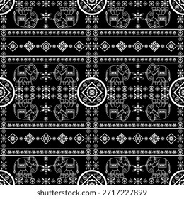 Geometrische Elefant nahtlose Grenze Graphic Thai Elefant Stoffmuster Schwarz Weiß Ethnic Mandala Vektor