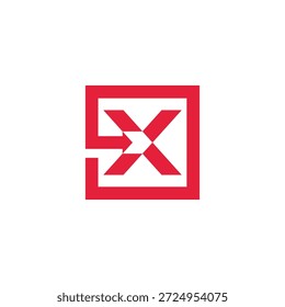 Geometrisches Emblem mit einem roten Kreuz, das eine klare Entscheidung, eine falsche Wahl oder eine endgültige Ablehnung innerhalb eines definierten quadratischen Rahmens anzeigt und eine abstrakte Kontroll- oder Warnmarkierung darstellt
