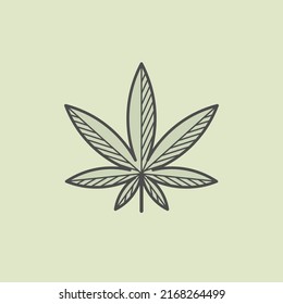 Emblema geométrico de cannabis. Ilustración vectorial de contorno para cosméticos, perfusiones, logotipo y placa. Ilustración vectorial de línea dividida.