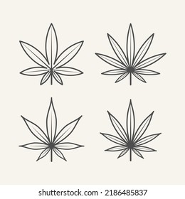Emblema geométrico de cannabis. Ilustración vectorial de contorno para cosméticos, perfusiones, logotipo y placa.