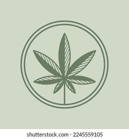 Geometric emblem of cannabis. Contour vector illustration for cosmetics, perfumeries, logo and badge.